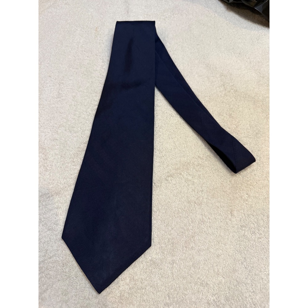 Polo Ralph Lauren Navy Blue Herringbone Silk Necktie Made by Hand USA